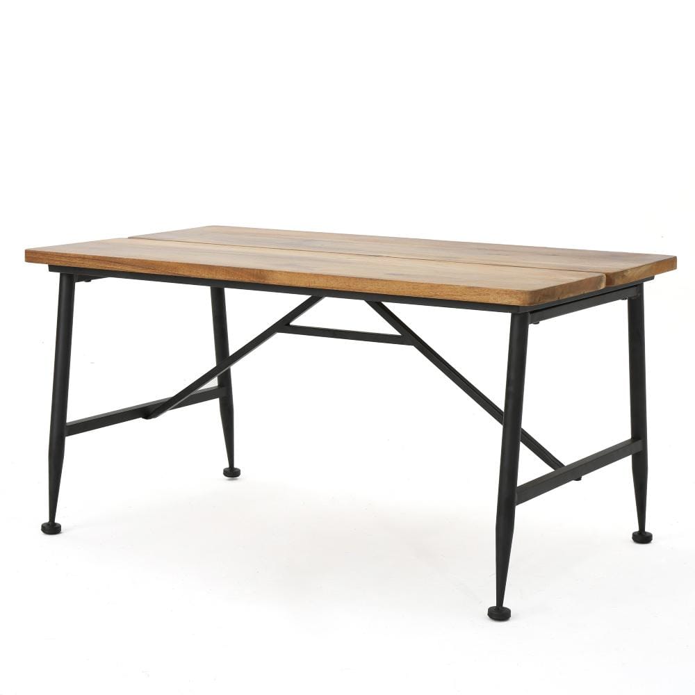 Sleek Antique Acacia Wood and Black Iron Patio Coffee Table