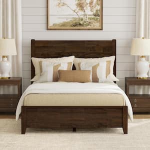 Echo 54 in. W Rustic Dark Brown Walnut Solid Wood Frame Full Size Platform Bed Frame with Wooden Headboard Bed Frame