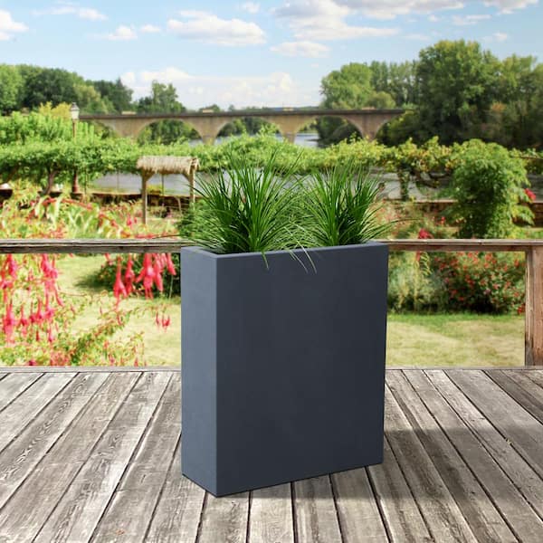 Modern 27in. High Large Tall Tapered Square Granite Gray Outdoor Cement  Planter Plant Pots