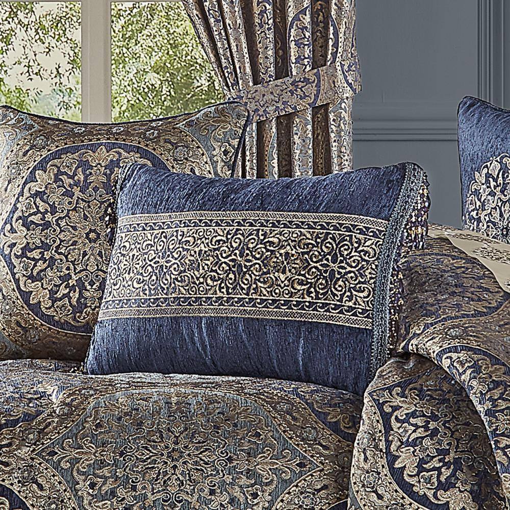Navy and Gold Embroidered Square Boudoir Decorative Pillow