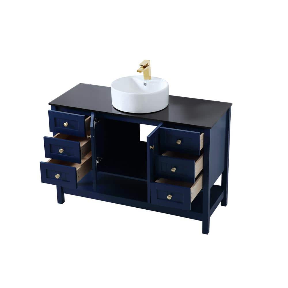 Blue 48" Steel and Porcelain Freestanding Bathroom Vanity