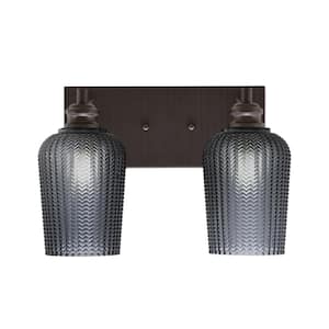 Albany 14 in. 2-Light Espresso Vanity Light with Smoke Textured Glass Shades