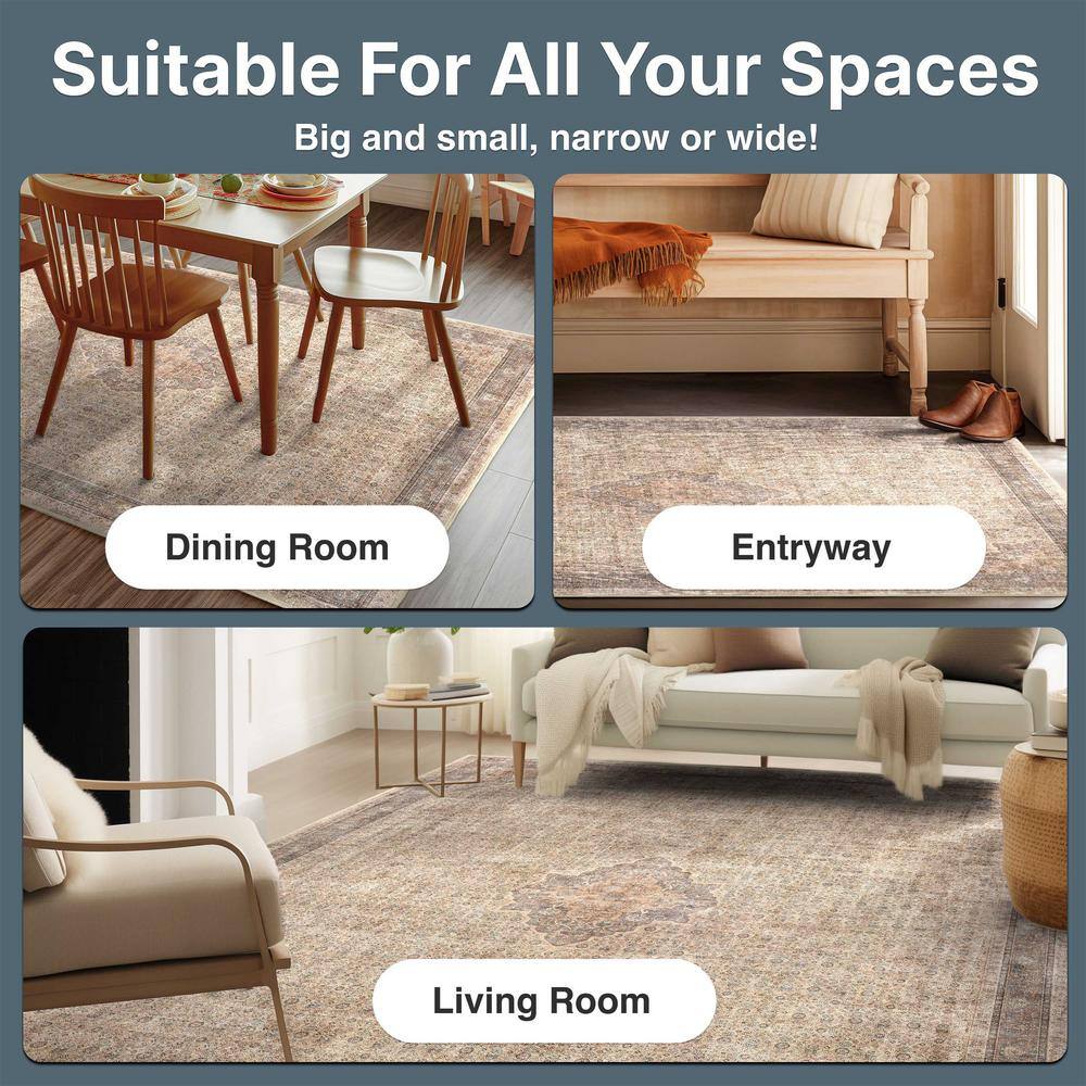 Beige Brown 5' x 7' Chenille Oriental Washable Rug