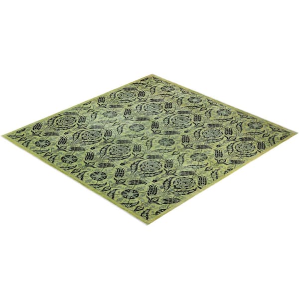 Contemporary Green 9 ft. x 9 ft. Hand Knotted Overdyed Area Rug
