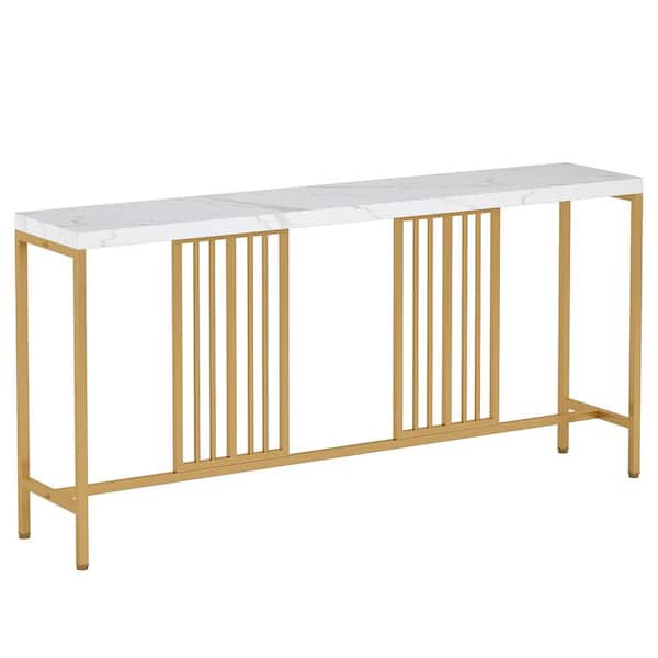 BYBLIGHT Turrella 70.9 in. Gold White Wood Long Console Table