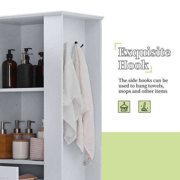 XUJMK 20 in. W x 14 in. D x 64 in. H Gray Linen Cabinet, Tall