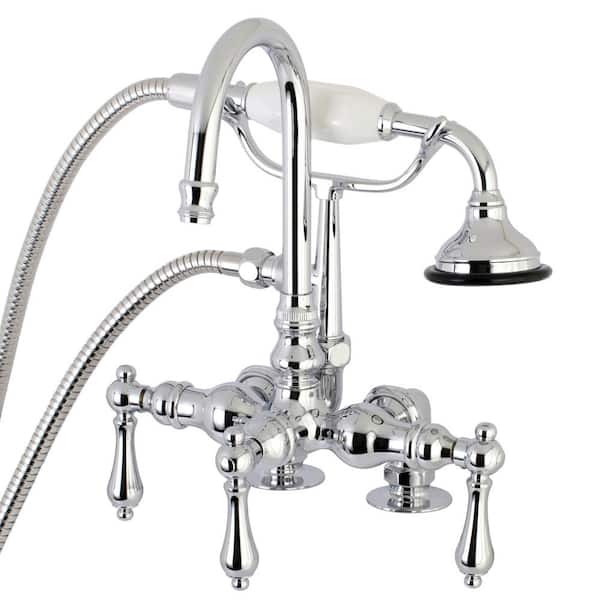 Kingston Brass Lever 3-Handle Claw Foot Tub Faucet with Handshower in Polished Chrome