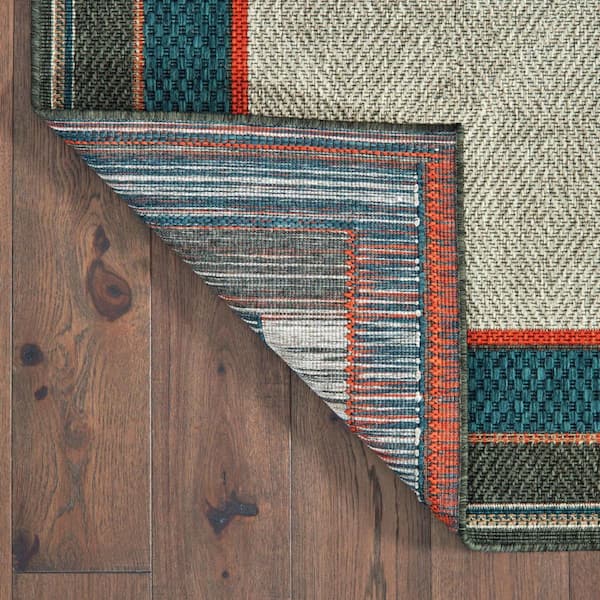 Blue, Gray 10 ft. x 13 ft. Loomed Border Polypropylene Rectangle Indoor/Outdoor Area Rug