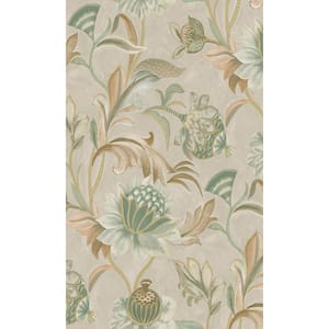 Beige Green Jacobean Style Floral Print Non Woven Non-Pasted Textured Wallpaper 57 Sq. Ft.