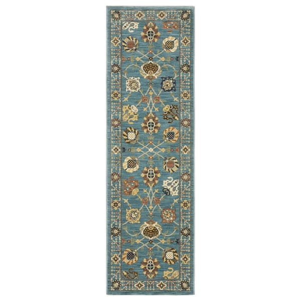 2 X 8 Blue, Yellow, Dark Orange Oriental Washable Area Rug Runner Rug
