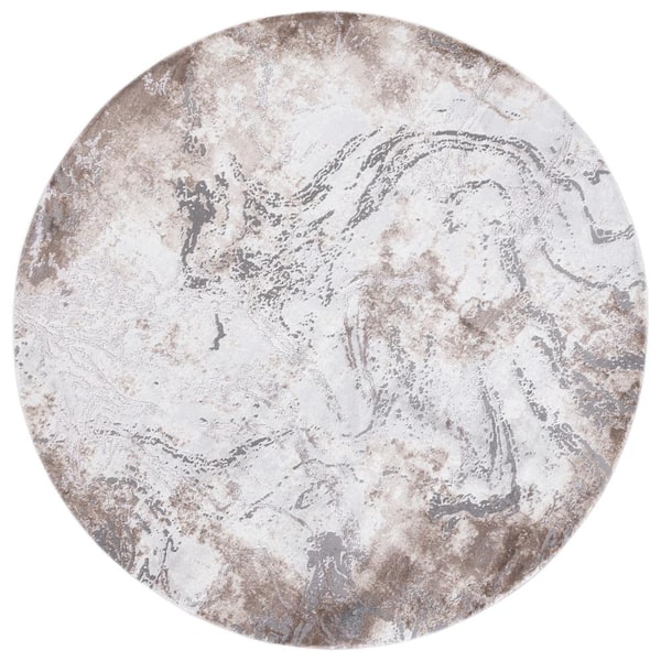 SAFAVIEH Craft Gray/Brown 7 ft. x 7 ft. Abstract Marble Round Area Rug