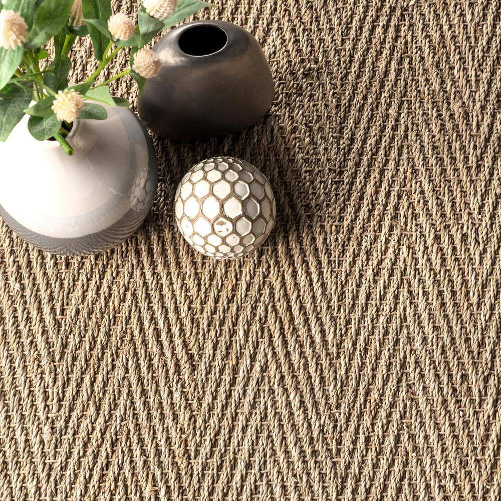 Dark Gray Seagrass Herringbone 8' x 10' Reversible Area Rug