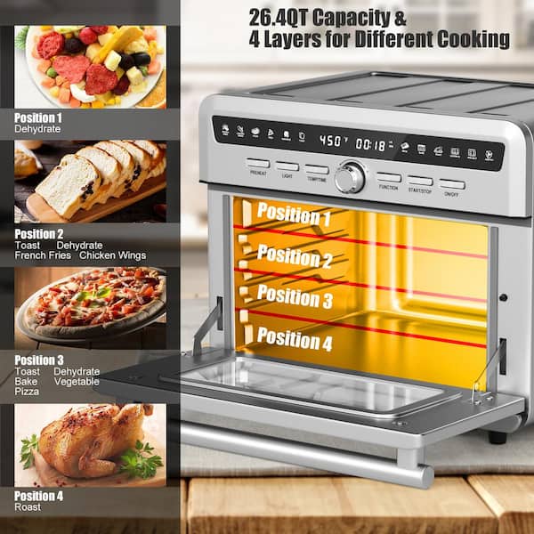 Costway 21.5qt Air Fryer Toaster Oven 1800W Countertop Convection Oven w/ Recipe Silver