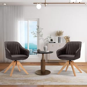 Brown Swivel Accent Chair Modern Leathaire Armchairs w/Beech Wood Legs Set of 2
