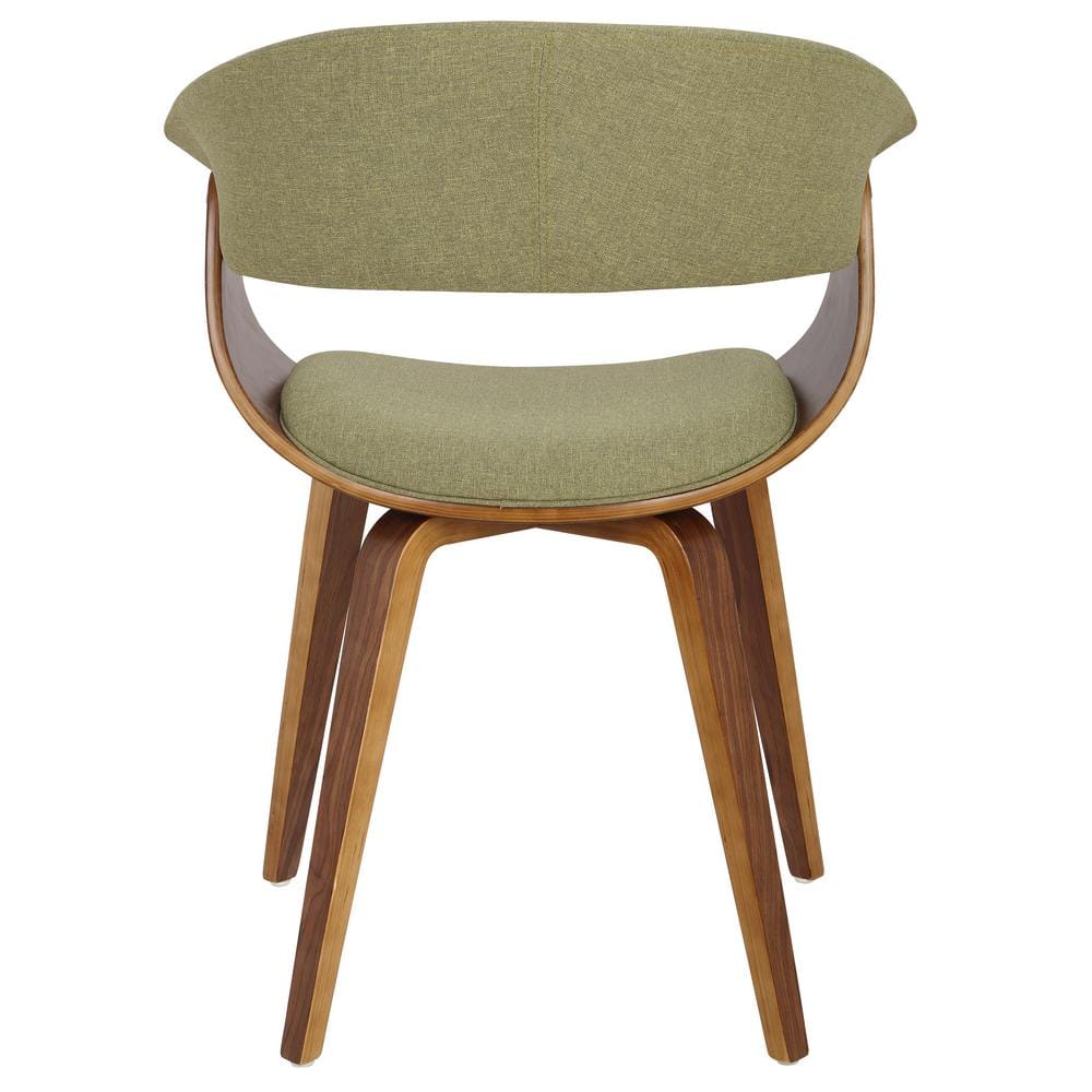 Green Velvet Upholstered Arm Chair with Walnut Wood Frame