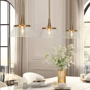 Quoridan Brass Modern Drum Kitchen Pendant with Seedy Glass Contemporary 1-Light Living Dining Room Island Chandelier