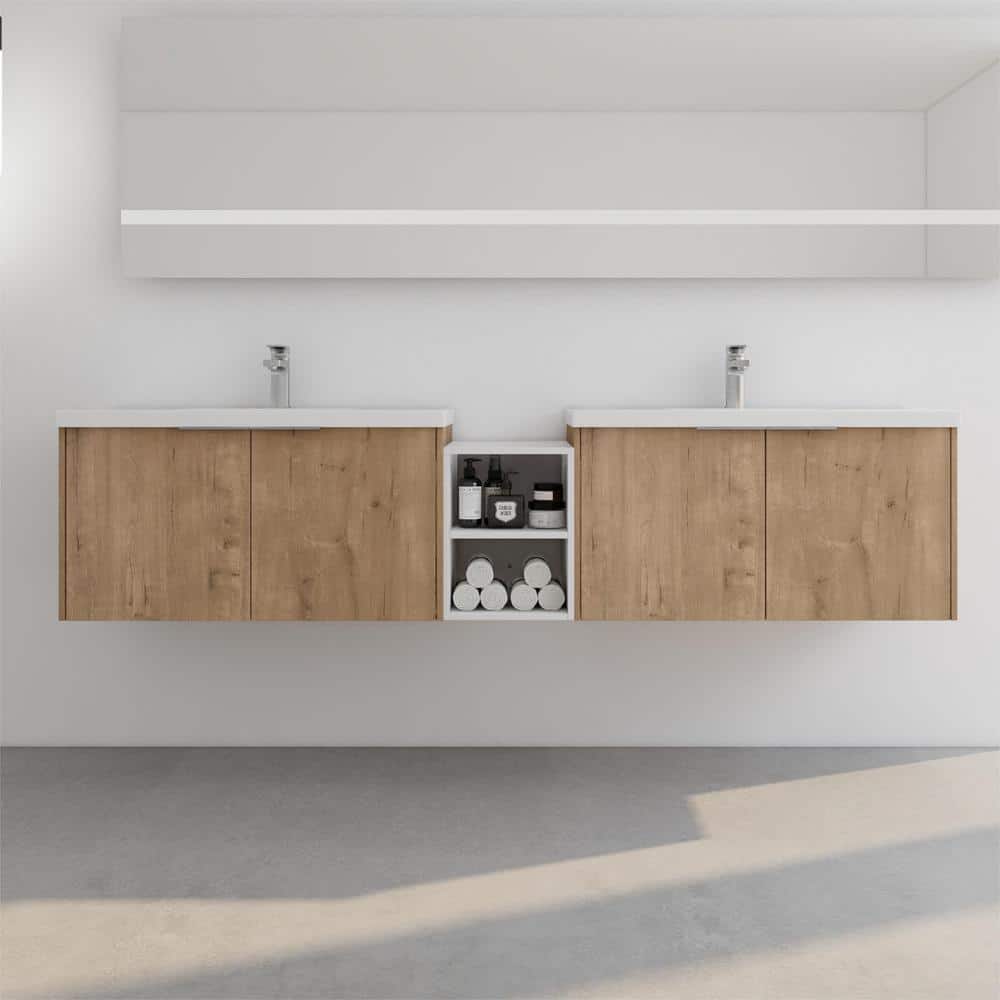 84 in. W Modern Bath Vanity with Resin Top, Double Sink, Soft Closing Door-