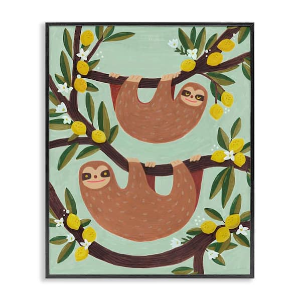 Stupell Industries Sloths on Lemon Tree Branches by Irene Chan Black Framed Animal Giclee Art Print 20 in. x 16 in.