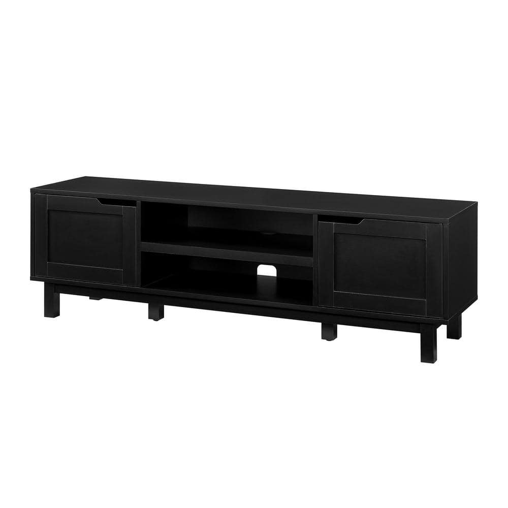 58" Solid Black Wood TV Stand with Cabinet for TVs up to 65 inches