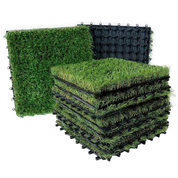 9-Pack 12" x 12" H Interlocking Artificial Grass Tiles for Indoor/Outdoor Use