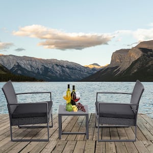 CAI 3-Pieces Wicker Patio Furniture Sets Modern Set Rattan Chair Conversation Sets with Black Cushions for Yard