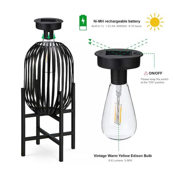Glitzhome 14.25 in. H Slim-shaped Black Metal Stripes Solar