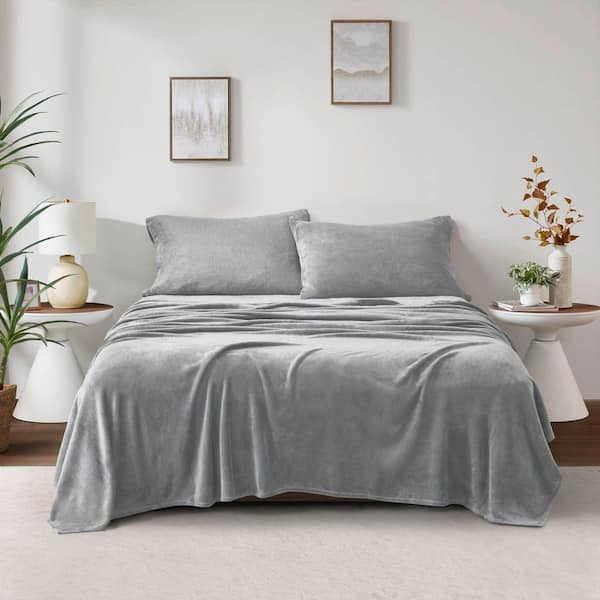 TRUE NORTH Soloft Plush 4-Piece Grey Polyester King Sheet Set