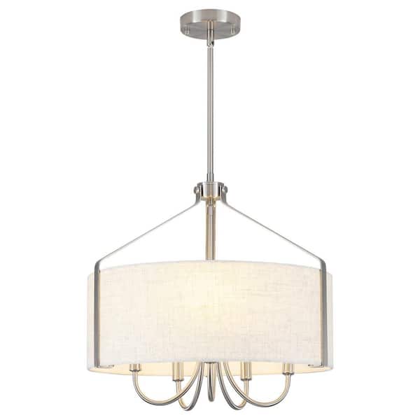 5-Light Nickel Modern Chandelier Adjustable Height Drum Pendant Light for Kitchen Island