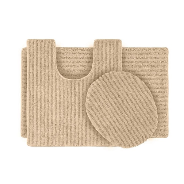 Garland Rug Sheridan Linen 21 in. x 34 in. Washable Bathroom 3-Piece Rug Set