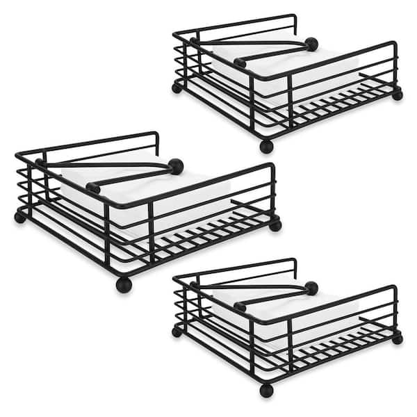 Flat Metal Tabletop Mount Matte Black Napkin Holders Farmhouse Kitchen Organizer Dispenser Outdoor (3-Pack)