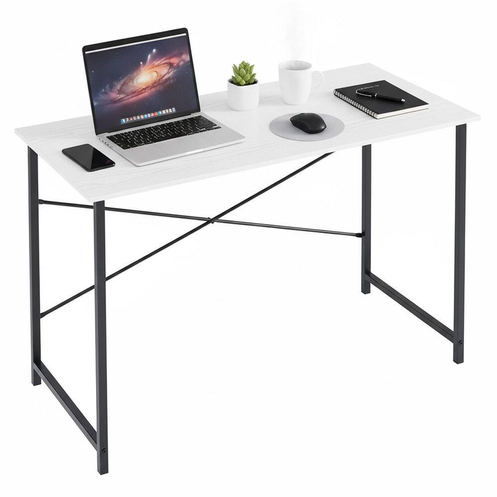 47 in. Rectangular White Computer Desk Home Office Writing Desk with X-Shaped Metal Frame