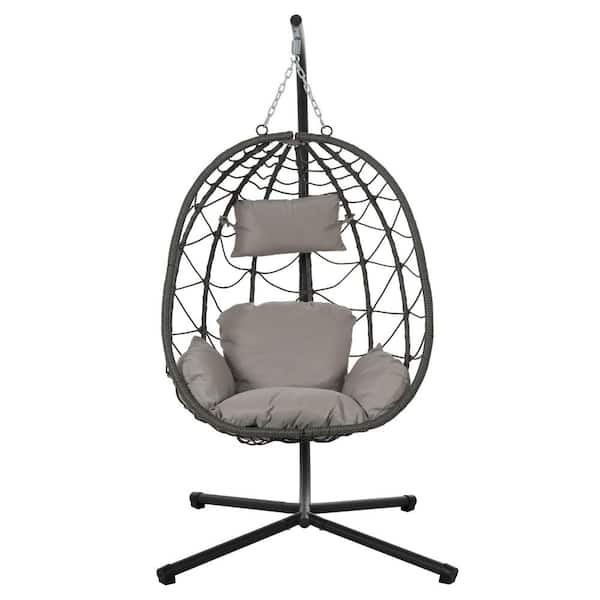 AOPSPS 1-Person Gray Metal Patio Swing with Cushions