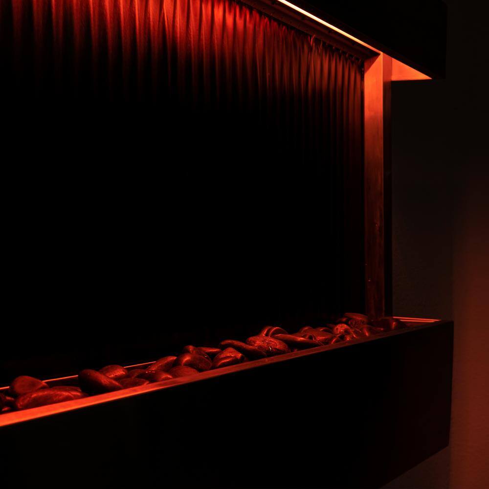 47" Black Glass Wall-Mounted Waterfall Fountain with LED Lights