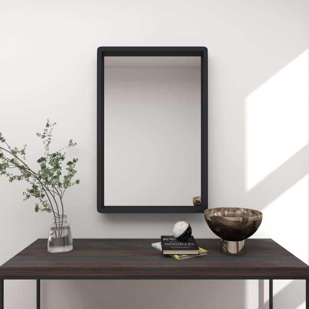 Elegant Matte Black Solid Wood Rectangular Wall Mirror 24" x 36"