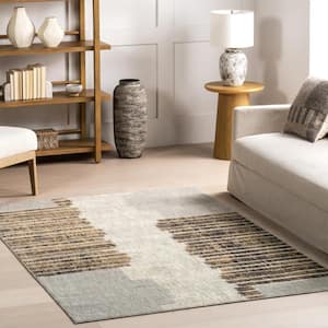 Sarahi Modern Abstract Light Brown 5 ft. x 8 ft. Contemporary Area Rug