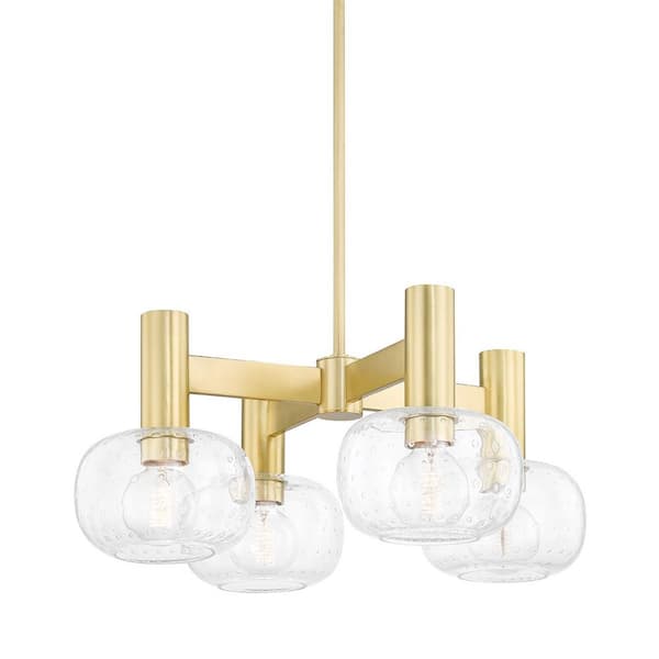 MITZI HUDSON VALLEY LIGHTING Harlow 4-Light Aged Brass Chandelier with Shade