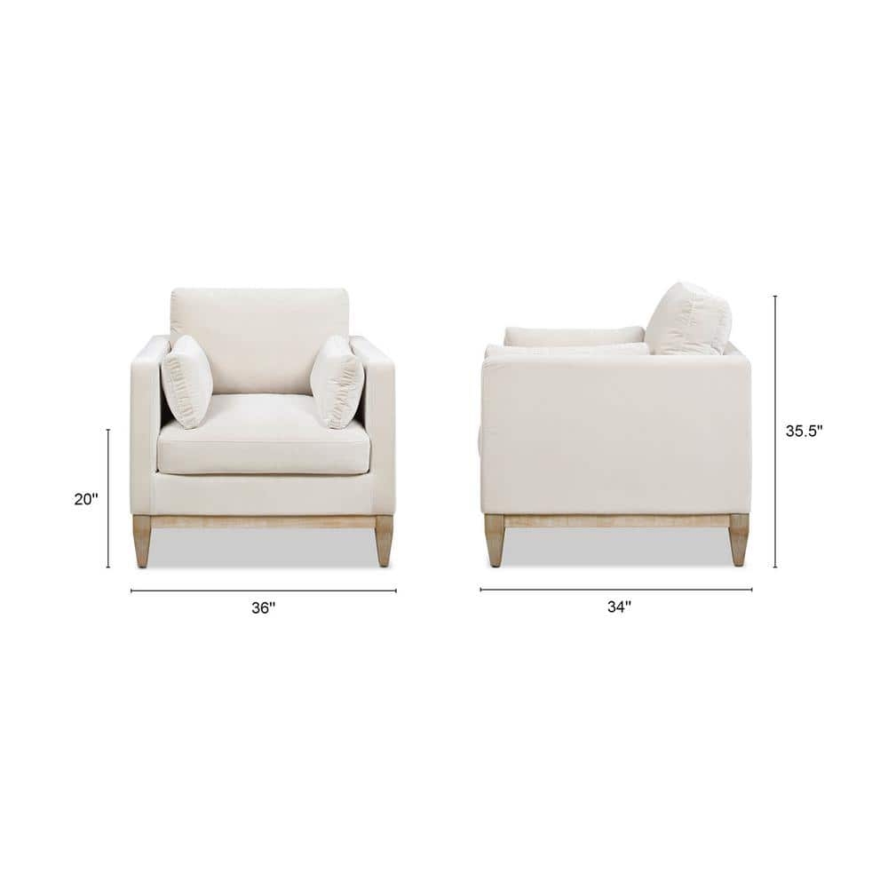 French Beige Velvet Luxe 36" Wood Base Armchair