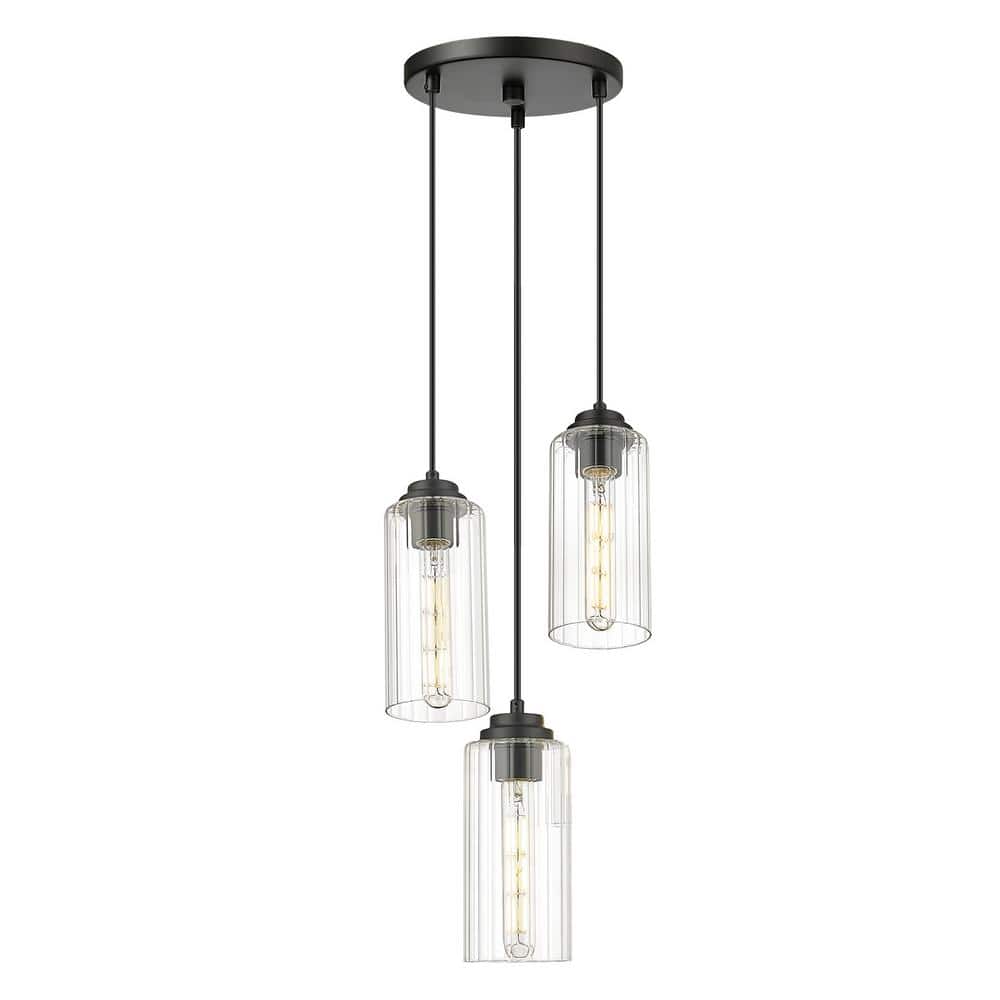 Modern 3 Light Black Pendant Light with Clear Striped Glass Shades, No Bulbs Included price history on PriceWatchPro
