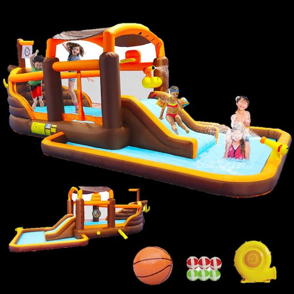HOTEBIKE Inflatable Funfinity Splash Kids Large Multi-color Outdoor Mega Water Park with Cruise Ship Design