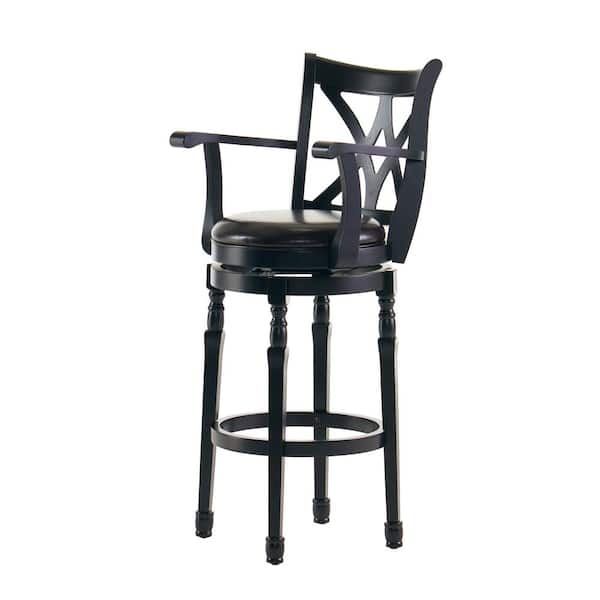 Noble House Eclipse 45.50 in. Black High Back Wood and 30.50 in. Swivel Bar Stool with Bonded Leather Seat