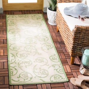 Courtyard Natural/Olive 2 ft. x 10 ft. Border Indoor/Outdoor Patio  Runner Rug