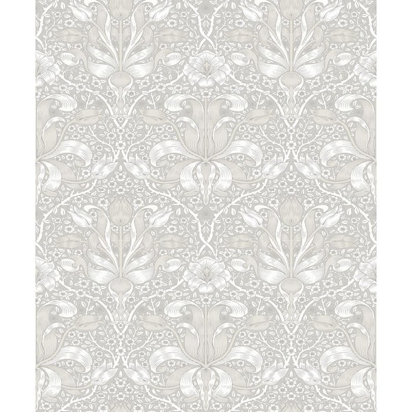 A-Street Prints Spring Thicket Dove Grey Tulip Damask Wallpaper Sample