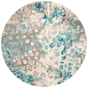 Madison Gray/Blue Doormat 3 ft. x 3 ft. Round Geometric Area Rug