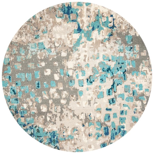 SAFAVIEH Madison Gray/Blue 7 ft. x 7 ft. Round Distressed Abstract Area Rug