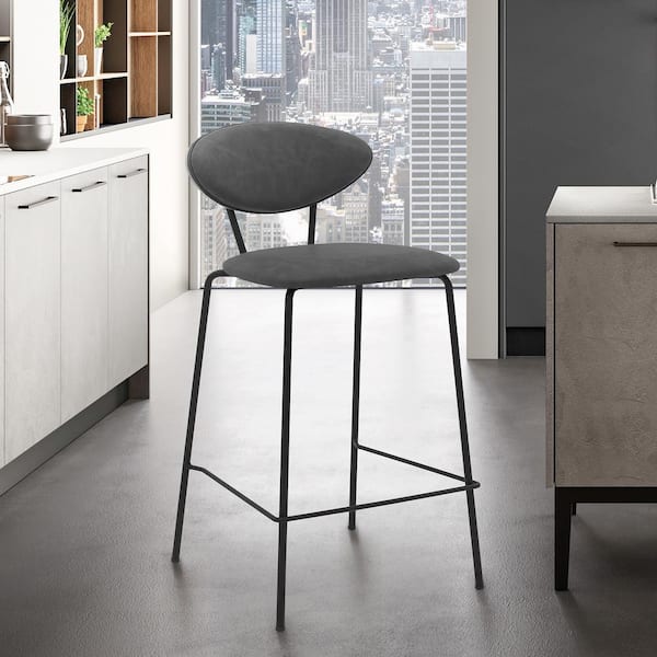 Armen Living Neo 35 in. Gray Modern Faux Leather and Metal Counter Height Bar Stool