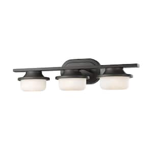 Optum 23.4 in. 3-Light Bronze Integrated LED Shaded Vanity Light with Matte Opal Glass Shade