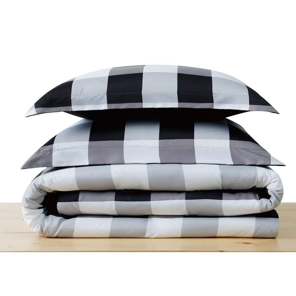 Twin XL Black and White Buffalo Plaid Duvet Cover Set