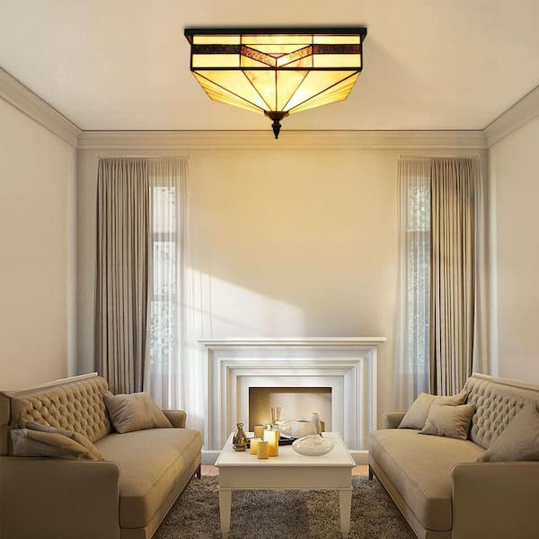 OUKANING 15.7 in. 4-Light Black Vintage Square Flush Mount Ceiling