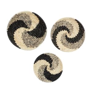 Seagrass Black Handmade Spiral Basket Plate Wall Decor (Set of 3)