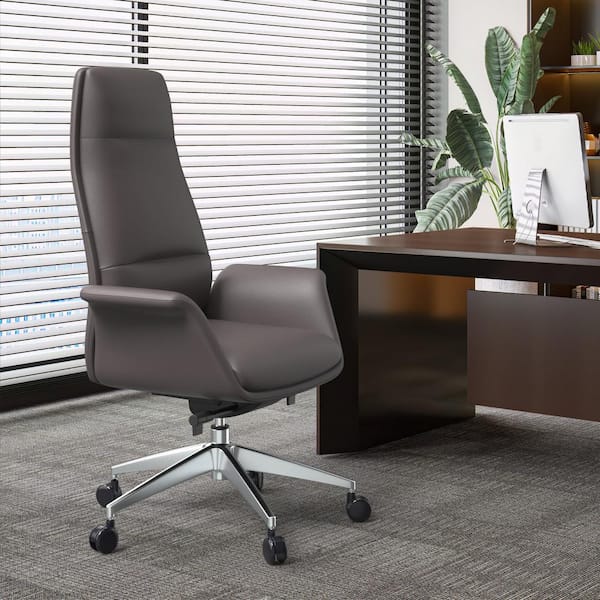 Leisuremod Celeste Faux Leather Adjustable Height Ergonomic Office Chair Swivel and Tilt in Grey with Nonadjustable Arms